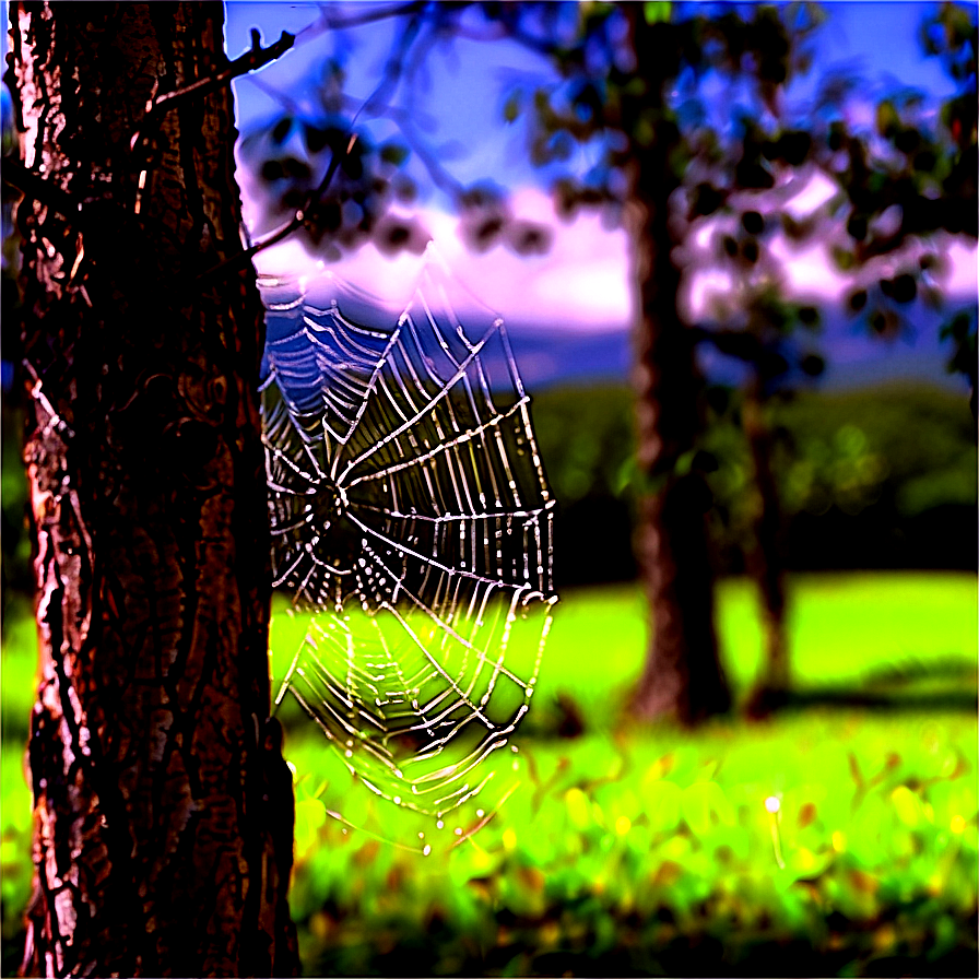 Dewy Spider Web Nature Backdrop PNG Image