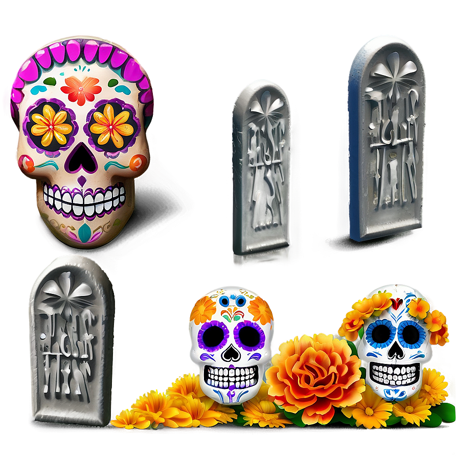 Dia De Los Muertos Decorated Graves Png Wfy48 PNG Image