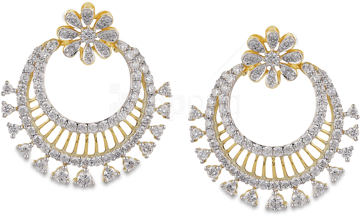 Diamond Flower Hoop Earrings PNG Image