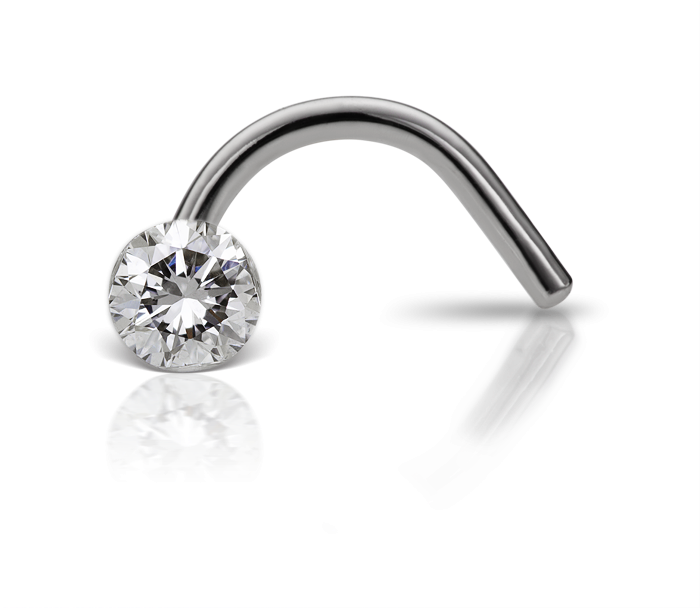 Diamond Nose Stud Silver Curved Barbell PNG Image