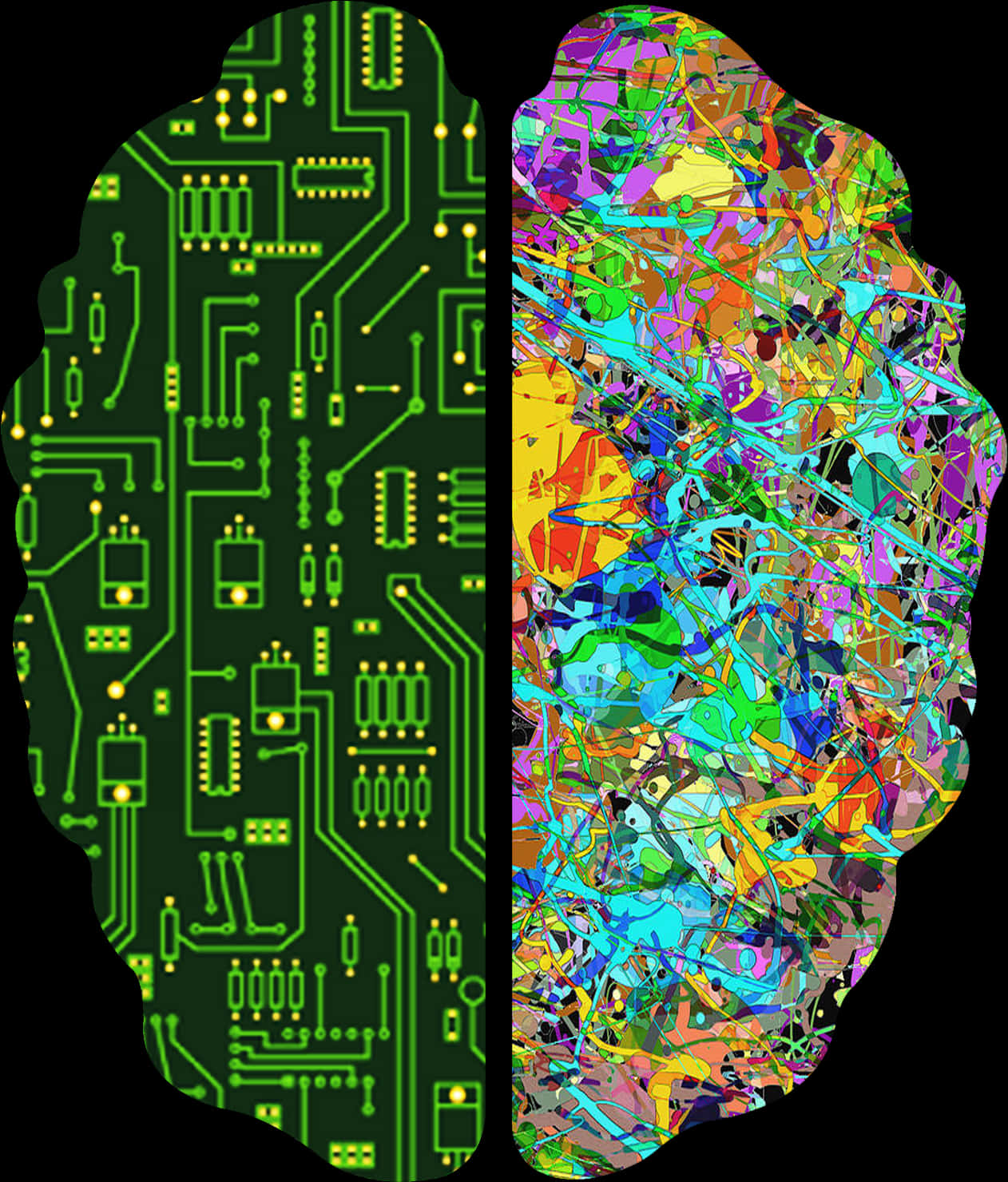 Digital Analog Brain Art PNG Image