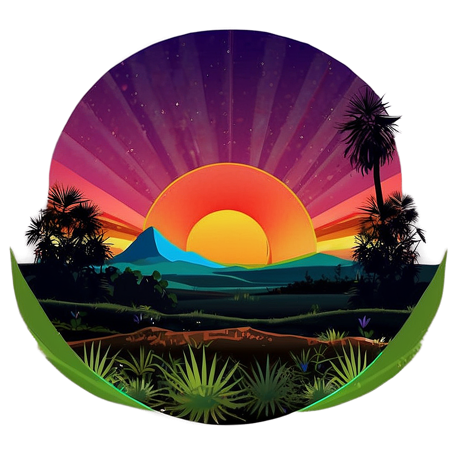 Digital Retro Sunset Landscape Png 06252024 PNG Image