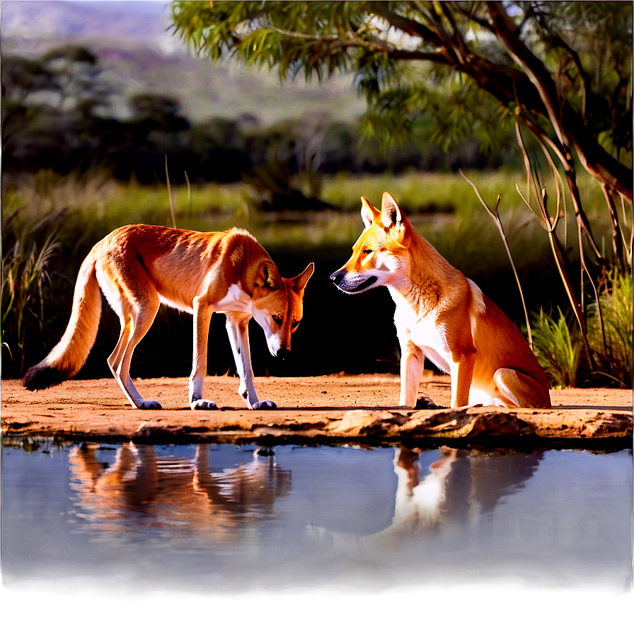 Dingo Waterhole Scene Png Eat PNG Image