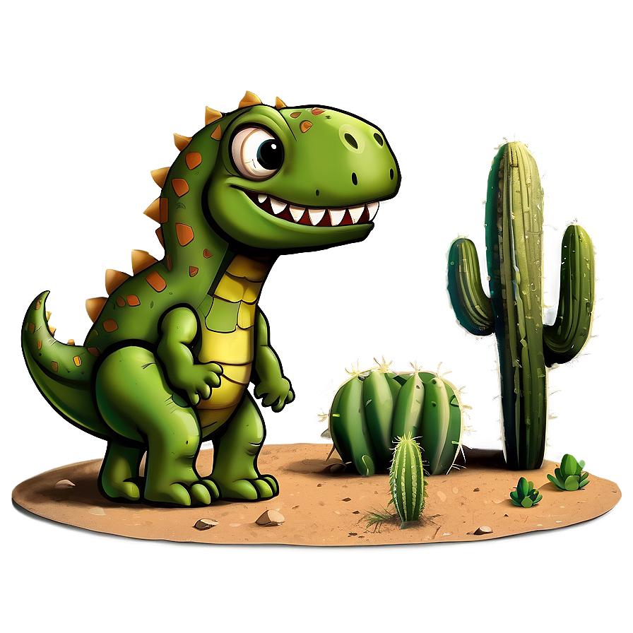 Dino And Cactus Desert Png Vhp PNG Image