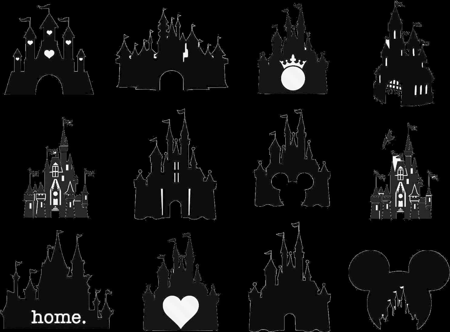 Disney Castle Silhouettes Collection PNG Image