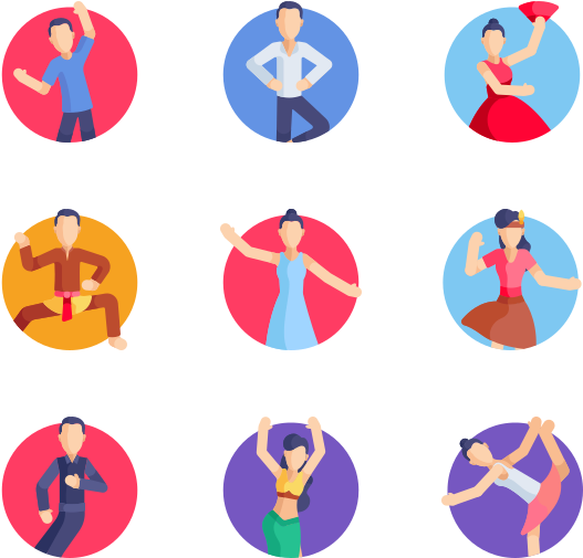 Diverse Animated Dance Icons PNG Image