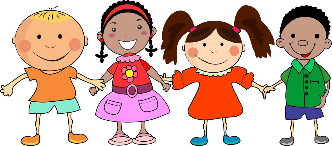 Diverse Cartoon Children Holding Hands PNG Image