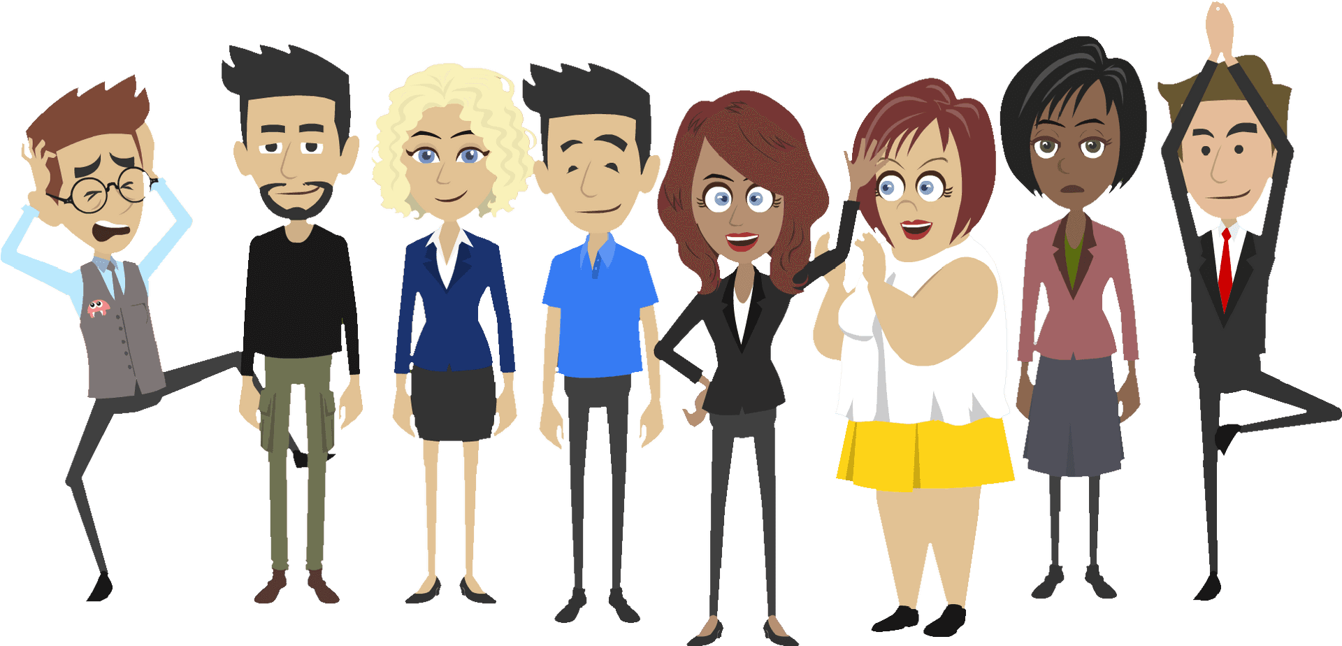 Diverse Cartoon Office Team PNG Image