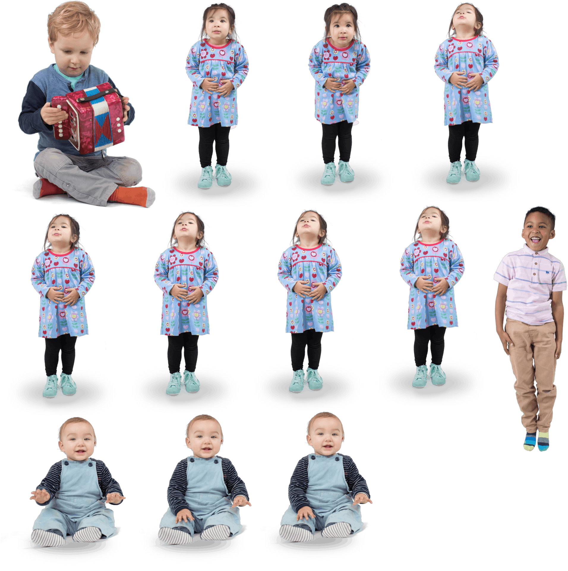 Diverse Children Expressions Poses PNG Image