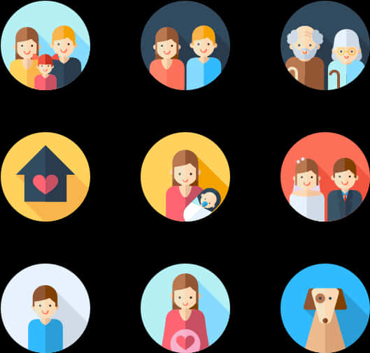 Diverse Family Icons Set PNG Image