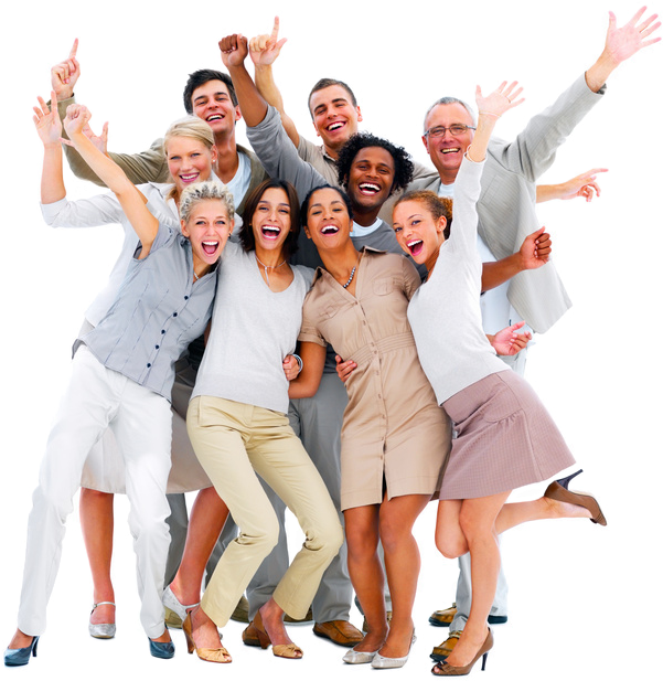 Diverse Group Celebration Pose PNG Image