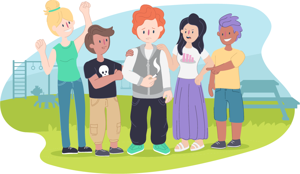 Diverse Groupof Cartoon Teens Outdoors PNG Image