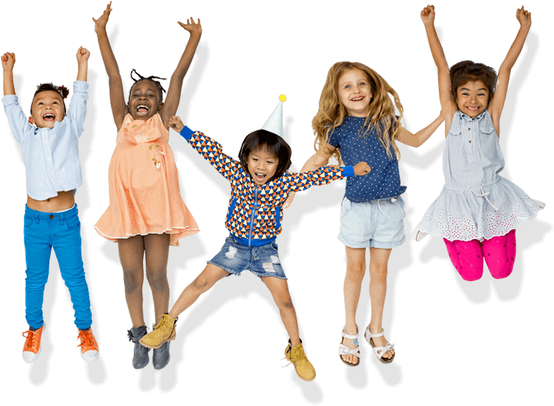 Diverse Groupof Happy Children Jumping PNG Image