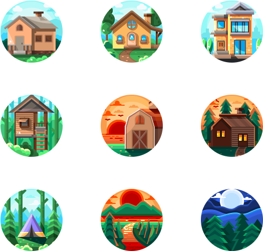 Diverse Landscape Icons Set PNG Image