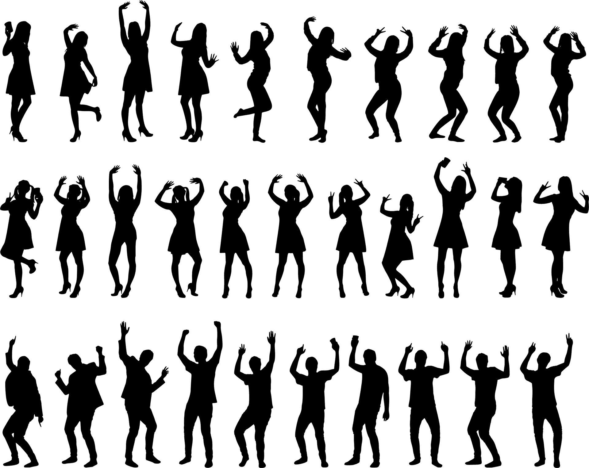 Diverse People Silhouettes Dancing PNG Image