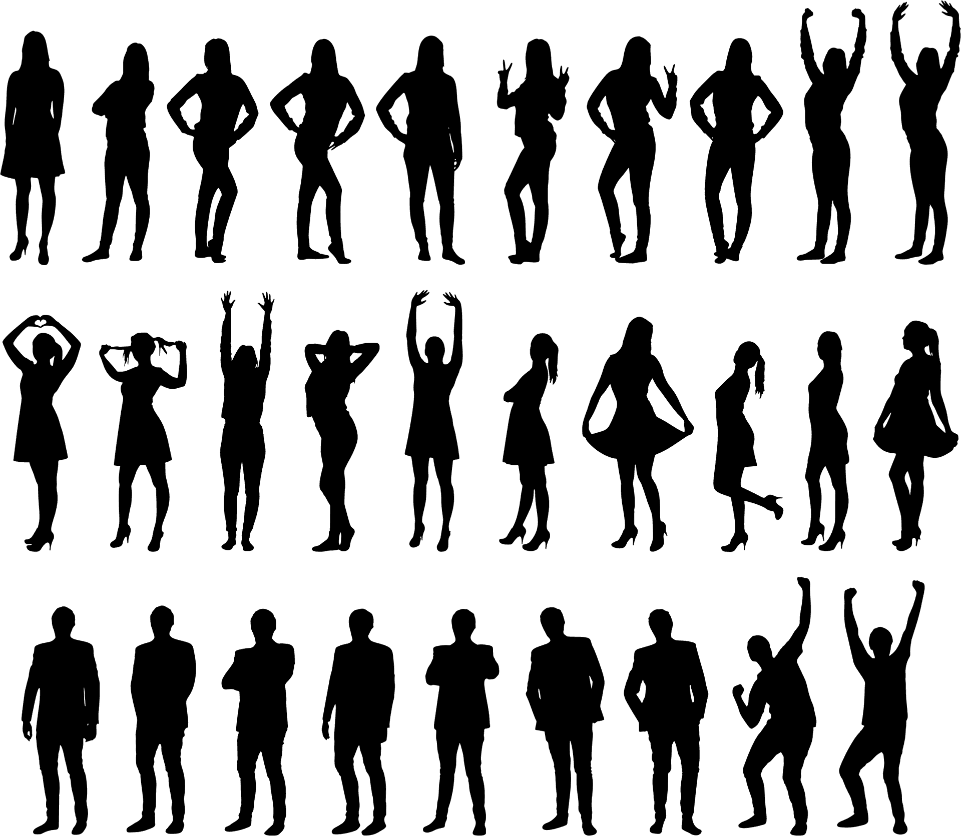 Diverse Silhouettesof People Posing.png PNG Image