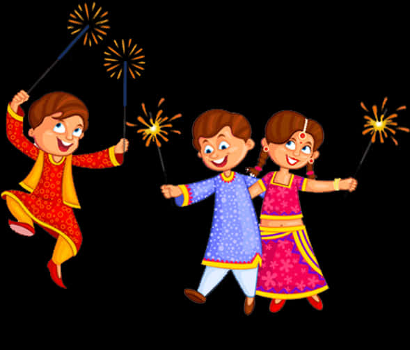 Diwali Celebration Kidswith Sparklers PNG Image