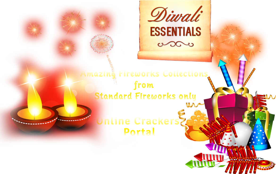 Diwali Fireworksand Diya Display PNG Image