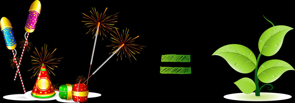 Diwali Fireworksand Greenery Background PNG Image