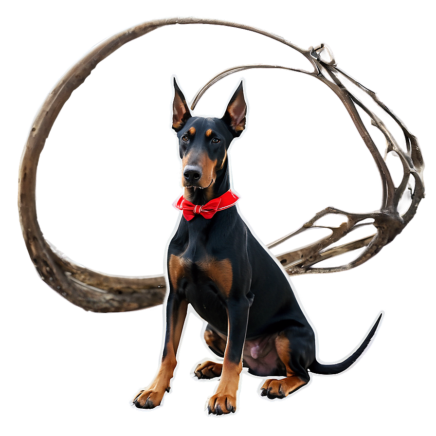 Doberman With Bow Png Tvj66 PNG Image