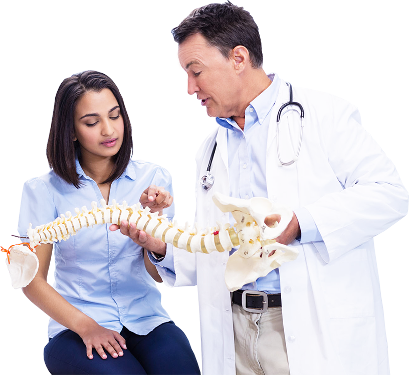 Doctor Explaining Spine Modelto Patient PNG Image