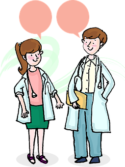 Doctorand Patient Conversation Cartoon PNG Image