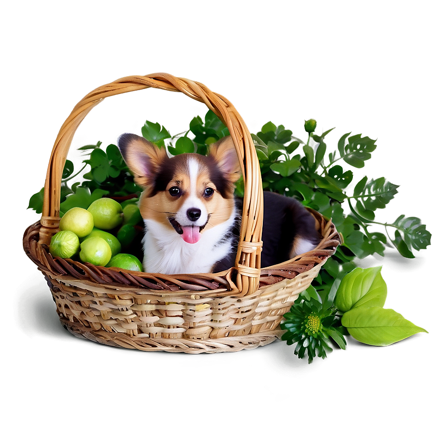 Dog In Basket Png Wrh PNG Image