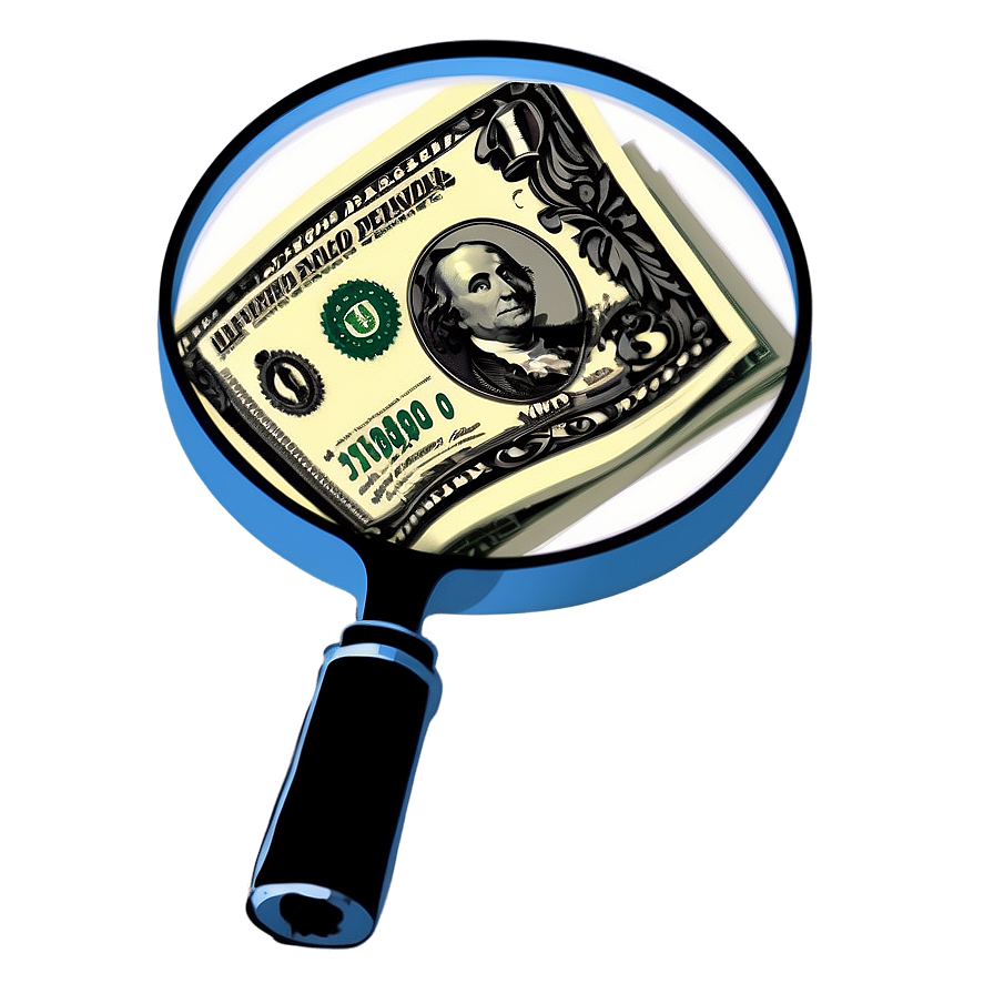 Dollar Bills Under Magnifying Glass Png Fqi PNG Image