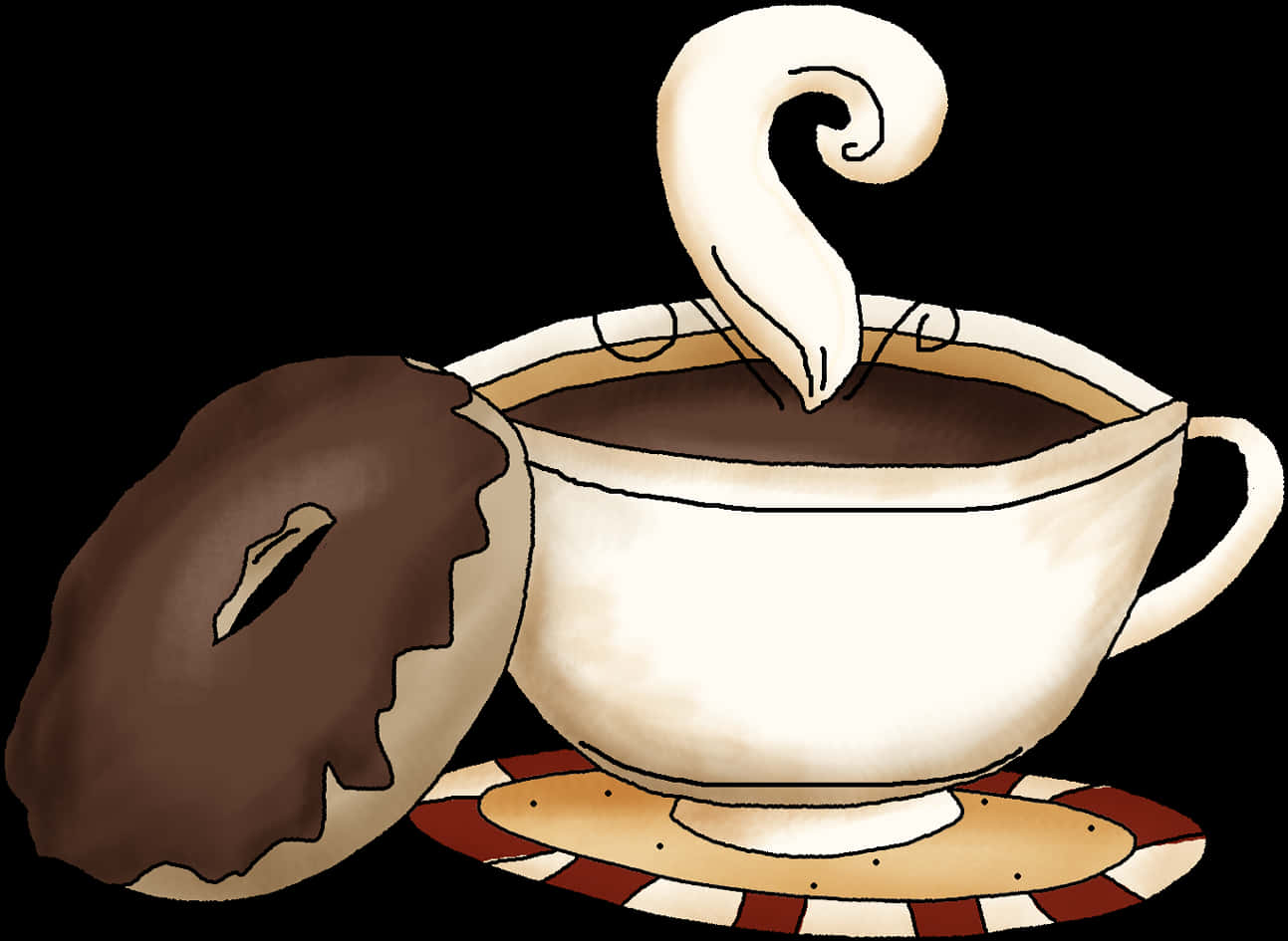 Donutand Coffee Artistic Illustration PNG Image