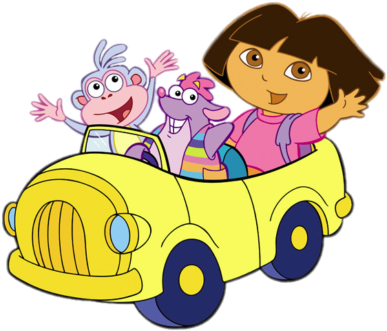 Doraand Friends Driving Cartoon PNG Image