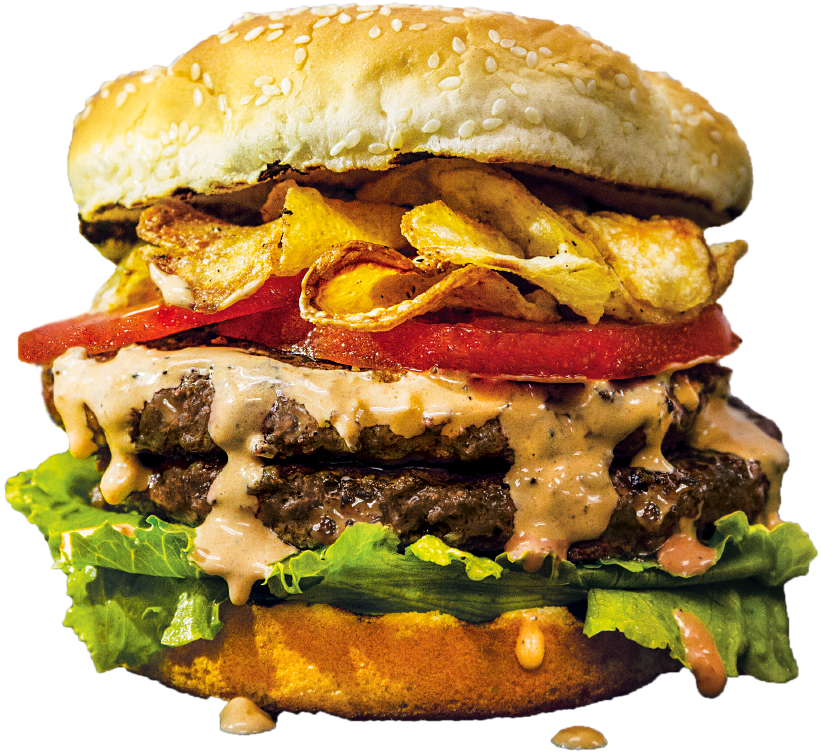 Double Beef Burgerwith Crispy Chips PNG Image