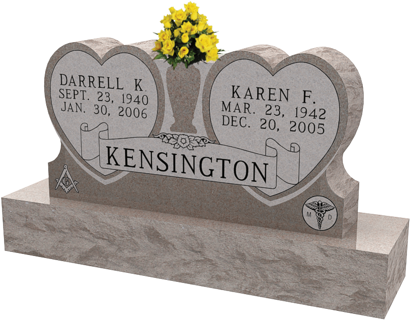 Double Heart Headstonewith Flowers PNG Image