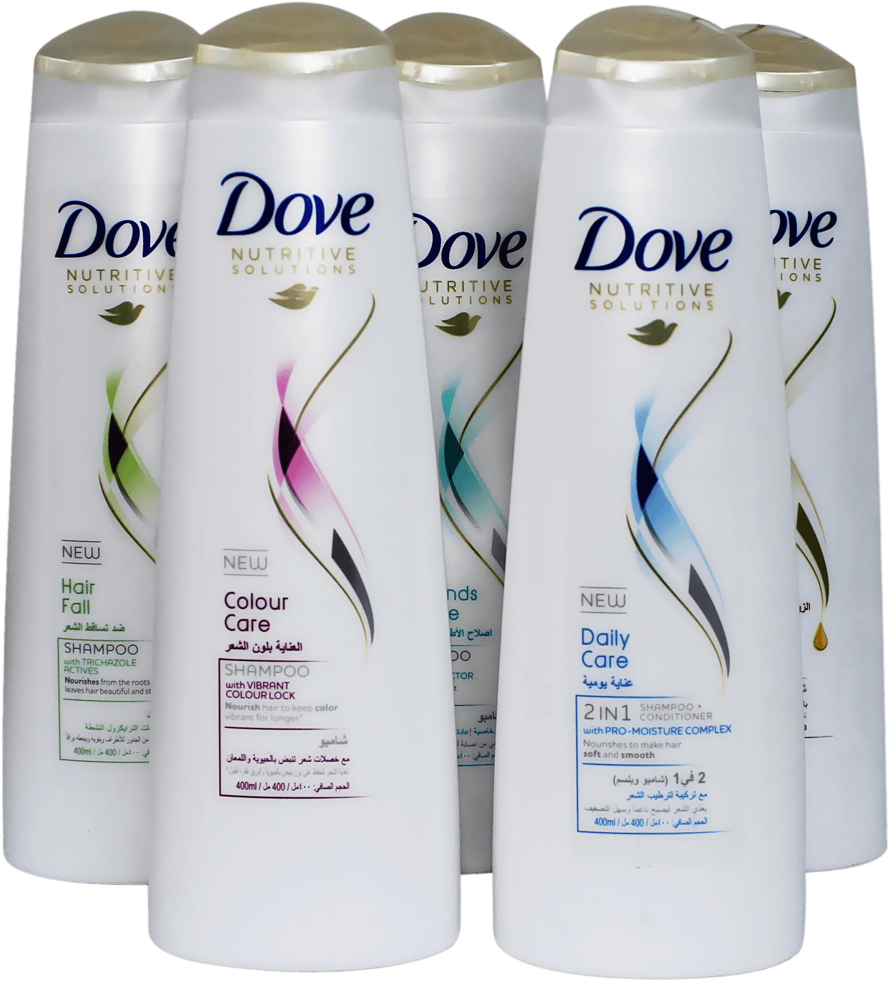 Dove Shampoo Bottles Array PNG Image