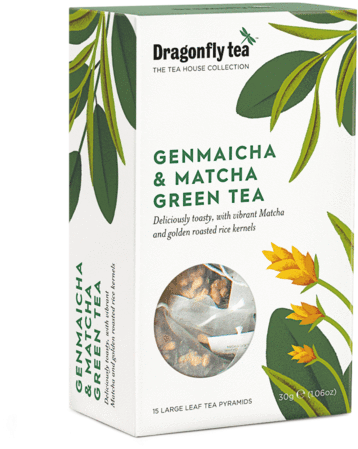 Dragonfly Genmaicha Matcha Green Tea Packaging PNG Image