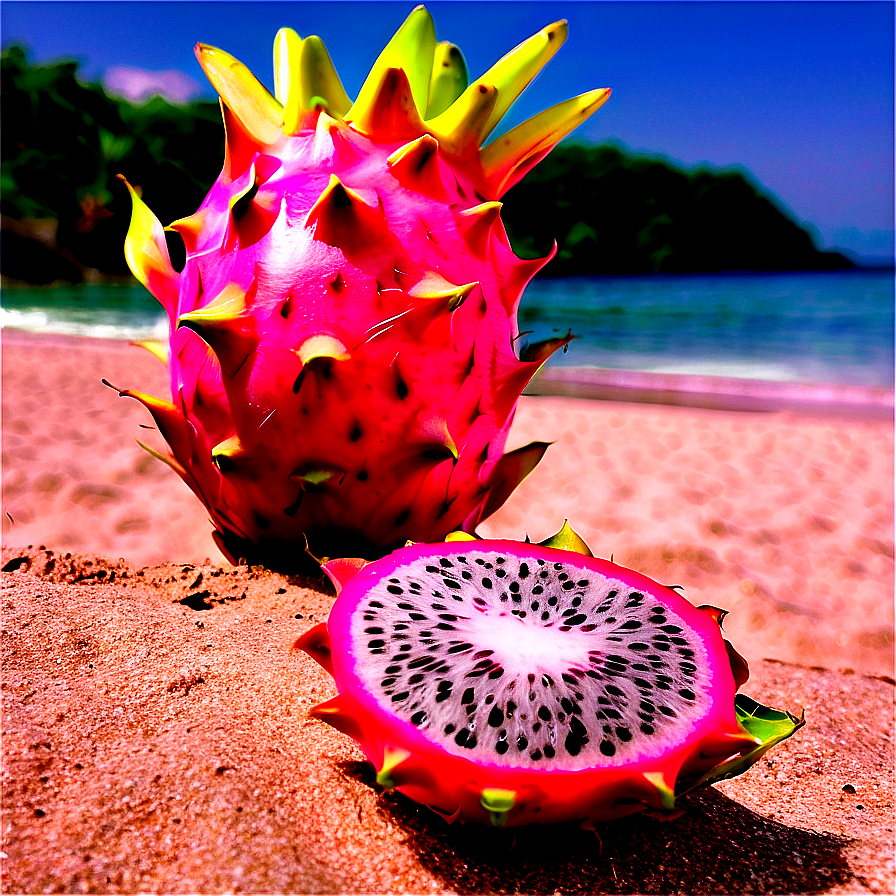 Dragonfruit On Beach Setting Png Tbc PNG Image