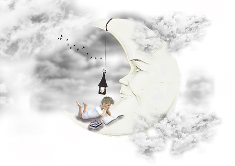 Dreamy Moonlit Reading PNG Image