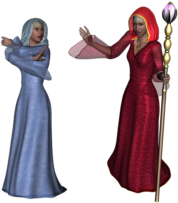 Dual Sorceresses Fantasy Art PNG Image