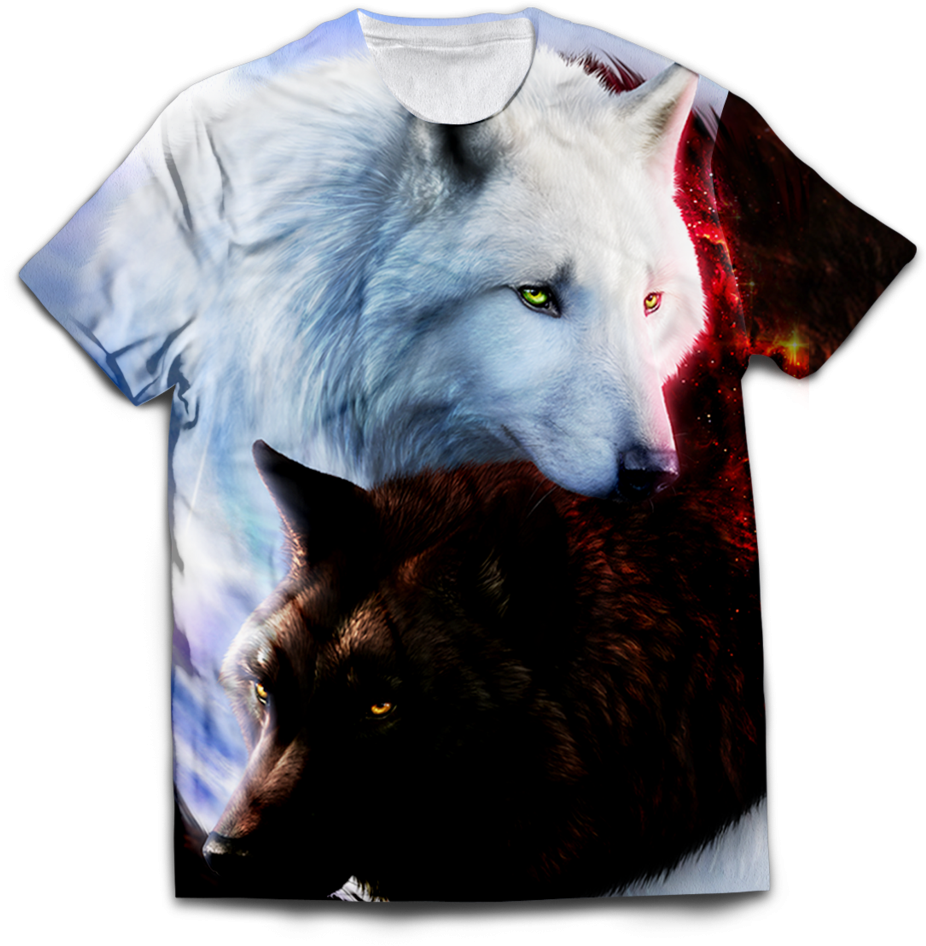 Dual Wolf Fantasy T Shirt Design PNG Image