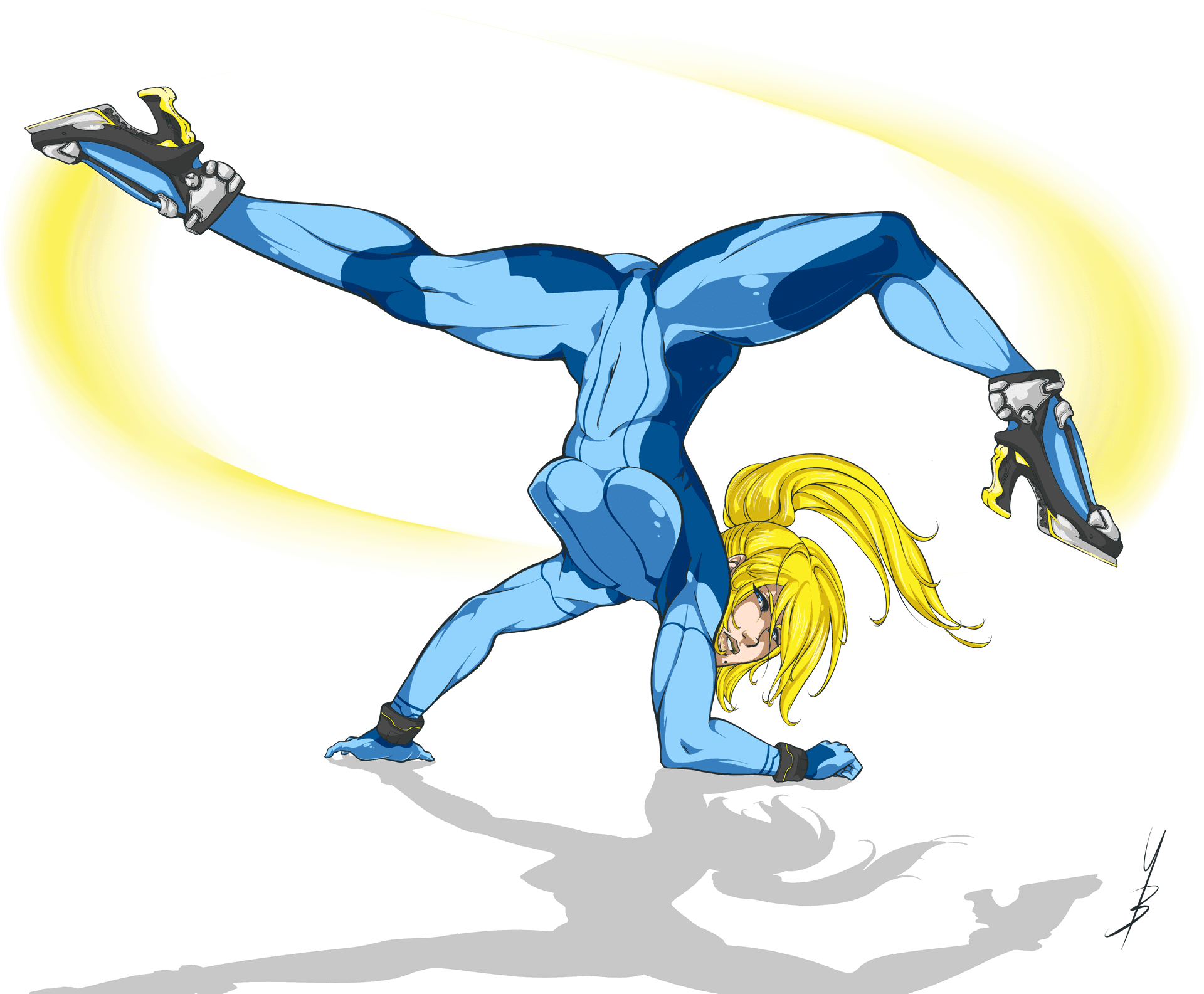 Dynamic Blonde Heroine Kick PNG Image