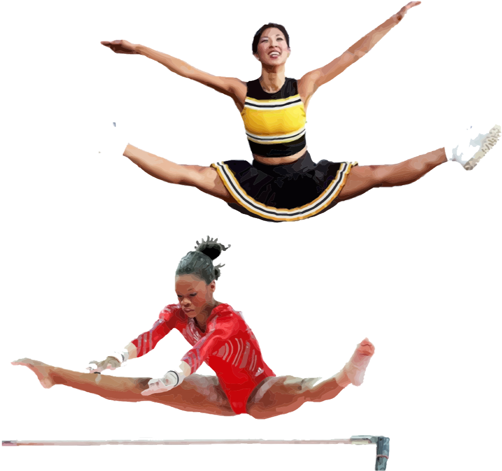 Dynamic Gymnastics Split Jumpand Uneven Bars PNG Image