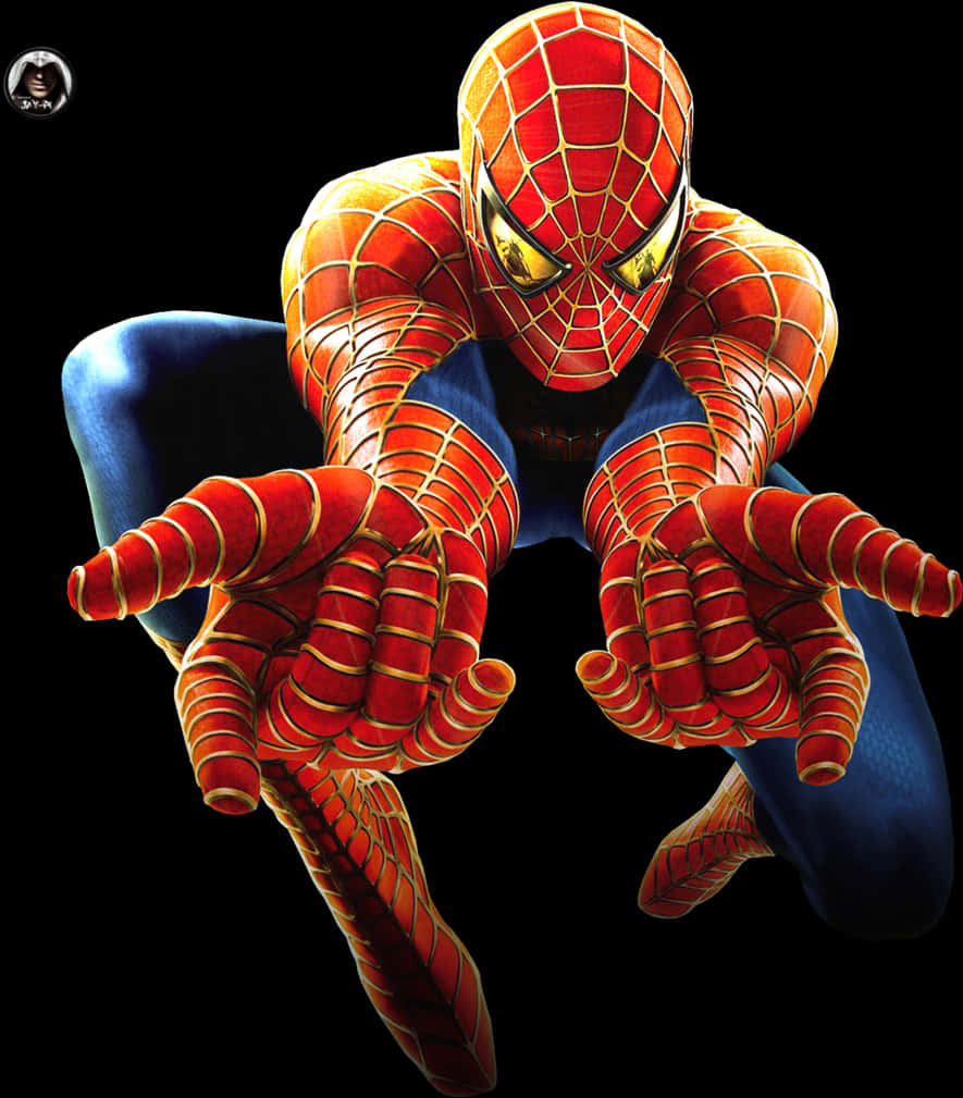 Dynamic Spiderman Crouching Clipart PNG Image