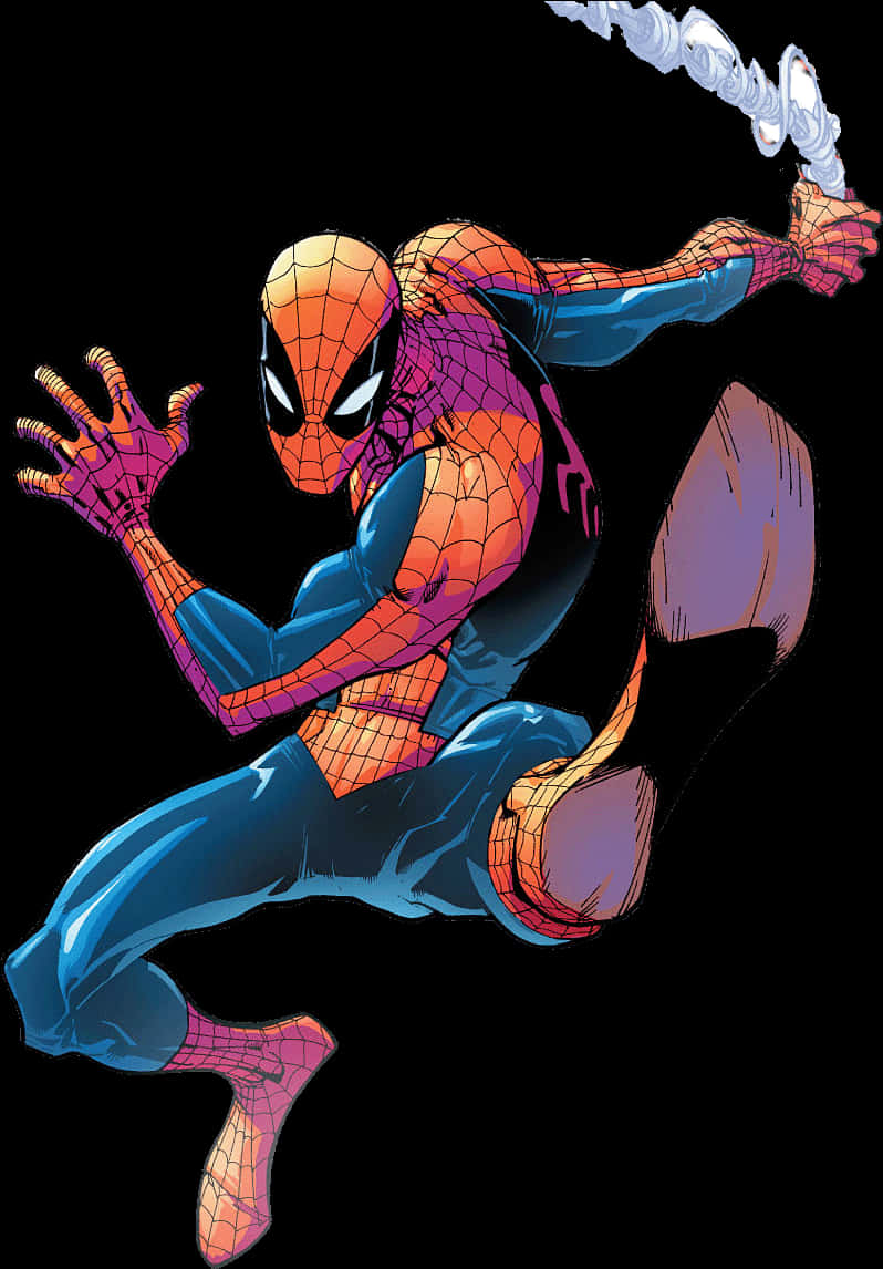 Dynamic Spiderman Swinging Clipart PNG Image