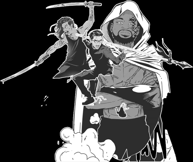 Dynamic_ Trio_ Manga_ Style PNG Image