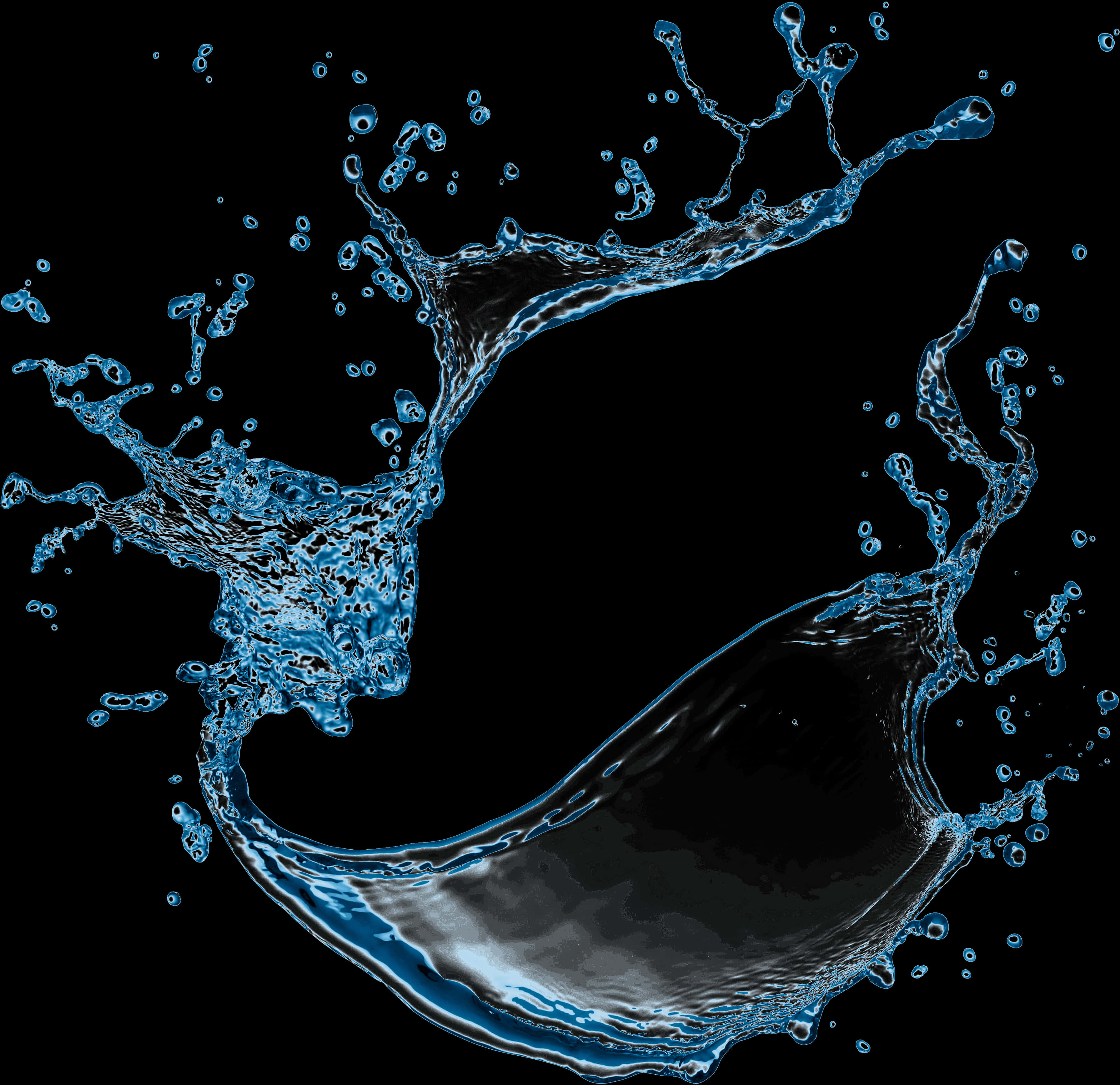 Dynamic Water Splash Black Background PNG Image