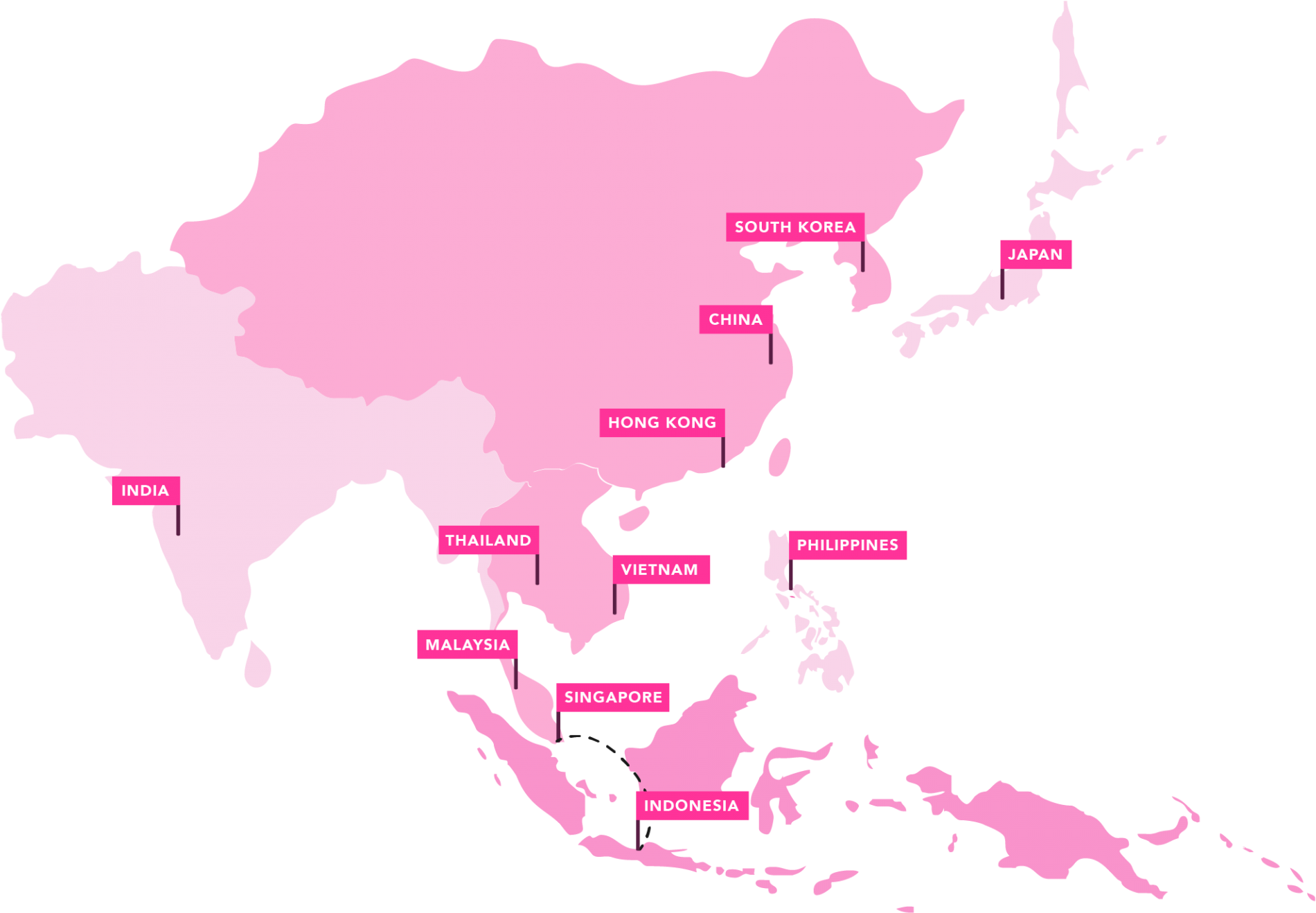 East Asia Map Pink Highlighted Countries PNG Image