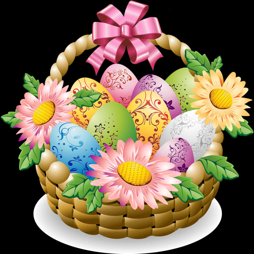 Easter Basketwith Decorated Eggsand Flowers PNG Image