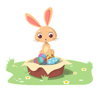 Easter Bunny Cartoonwith Eggs PNG Image