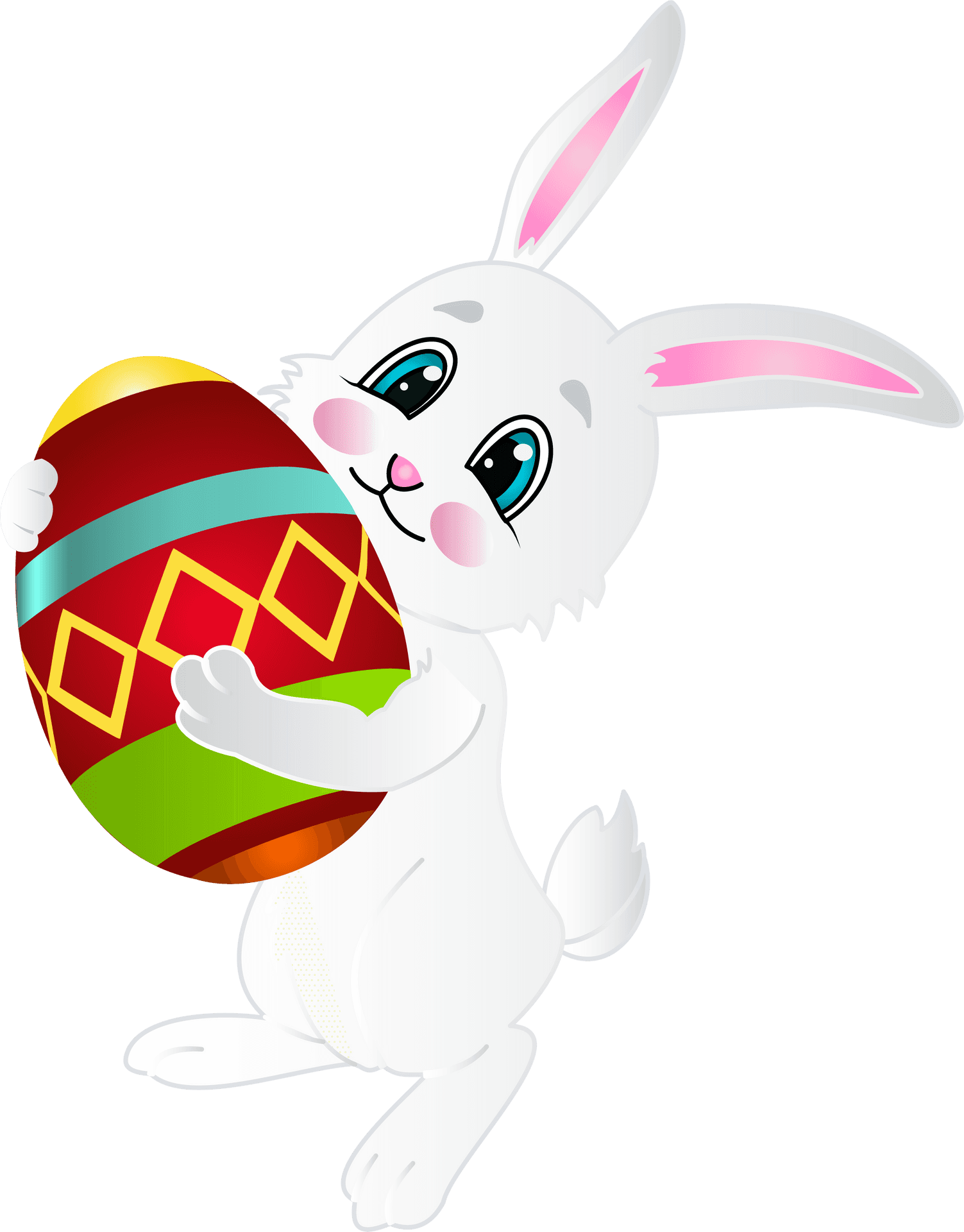 Easter Bunny Holding Decorated Egg PNG Image