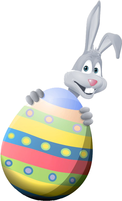 Easter Bunny Holding Decorated Egg PNG Image