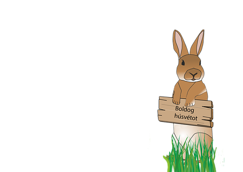 Easter Bunny Wishing Happiness PNG Image